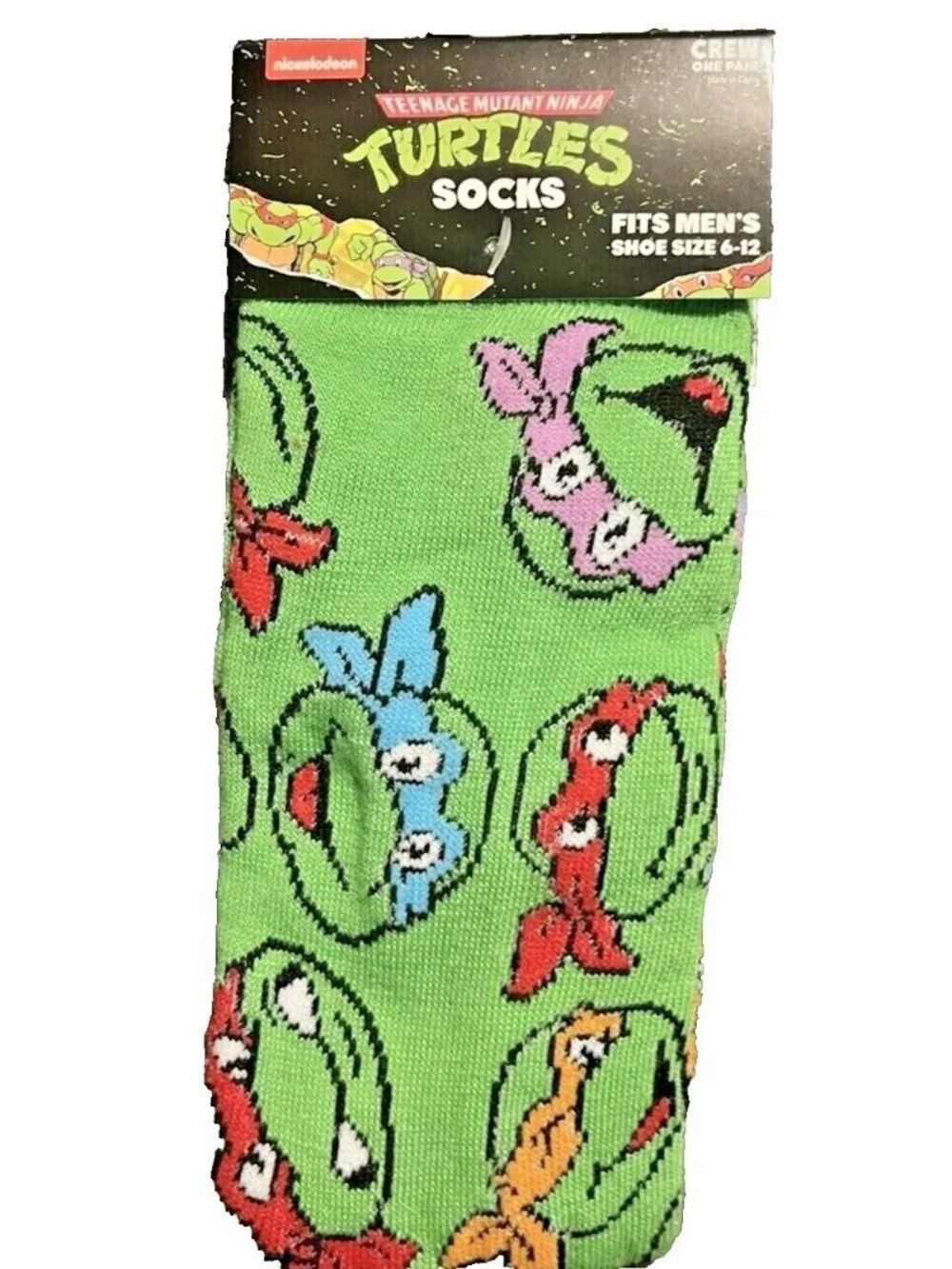 Unisex Teenage Mutant Ninja Turtles Crew Socks Fits Men Shoe Sz 6-12 Nickelodeon